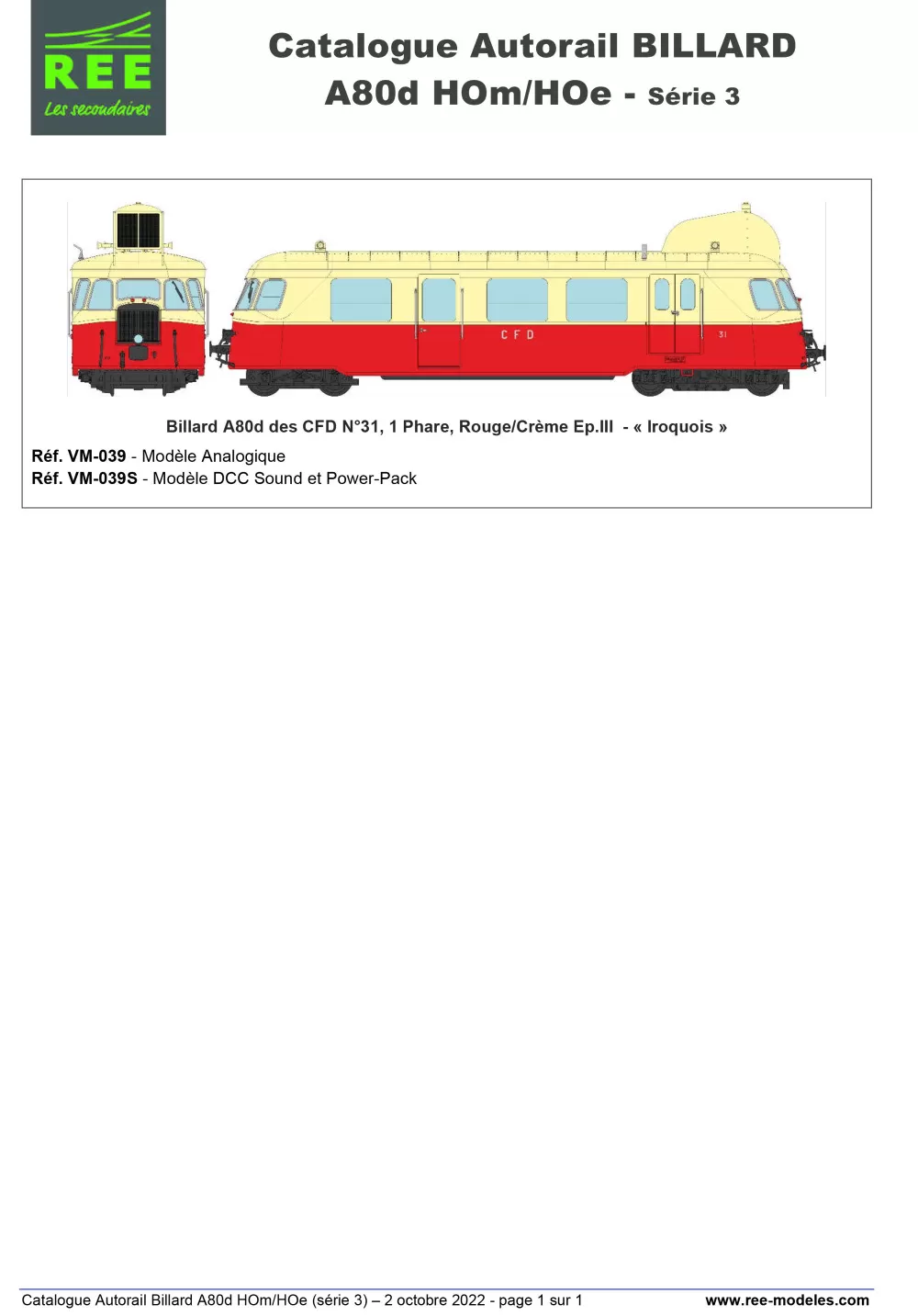 Rails Europ Express (REE) Modèles - A80 D "BILLARD" railcar (3rd series)