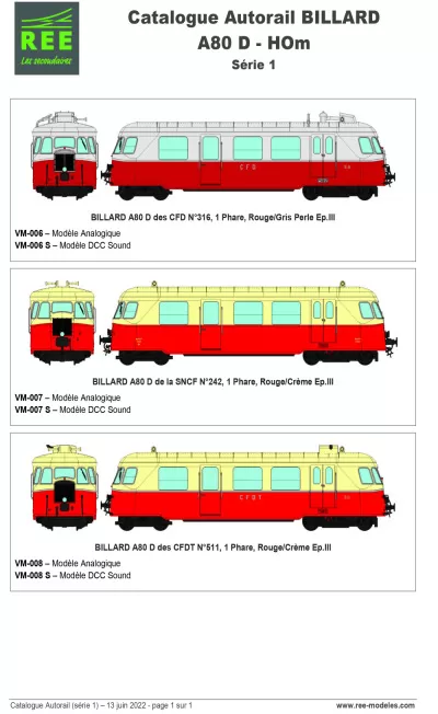 A80 D "BILLARD" railcar (2nd series) - Rails Europ Express (REE) Modèles