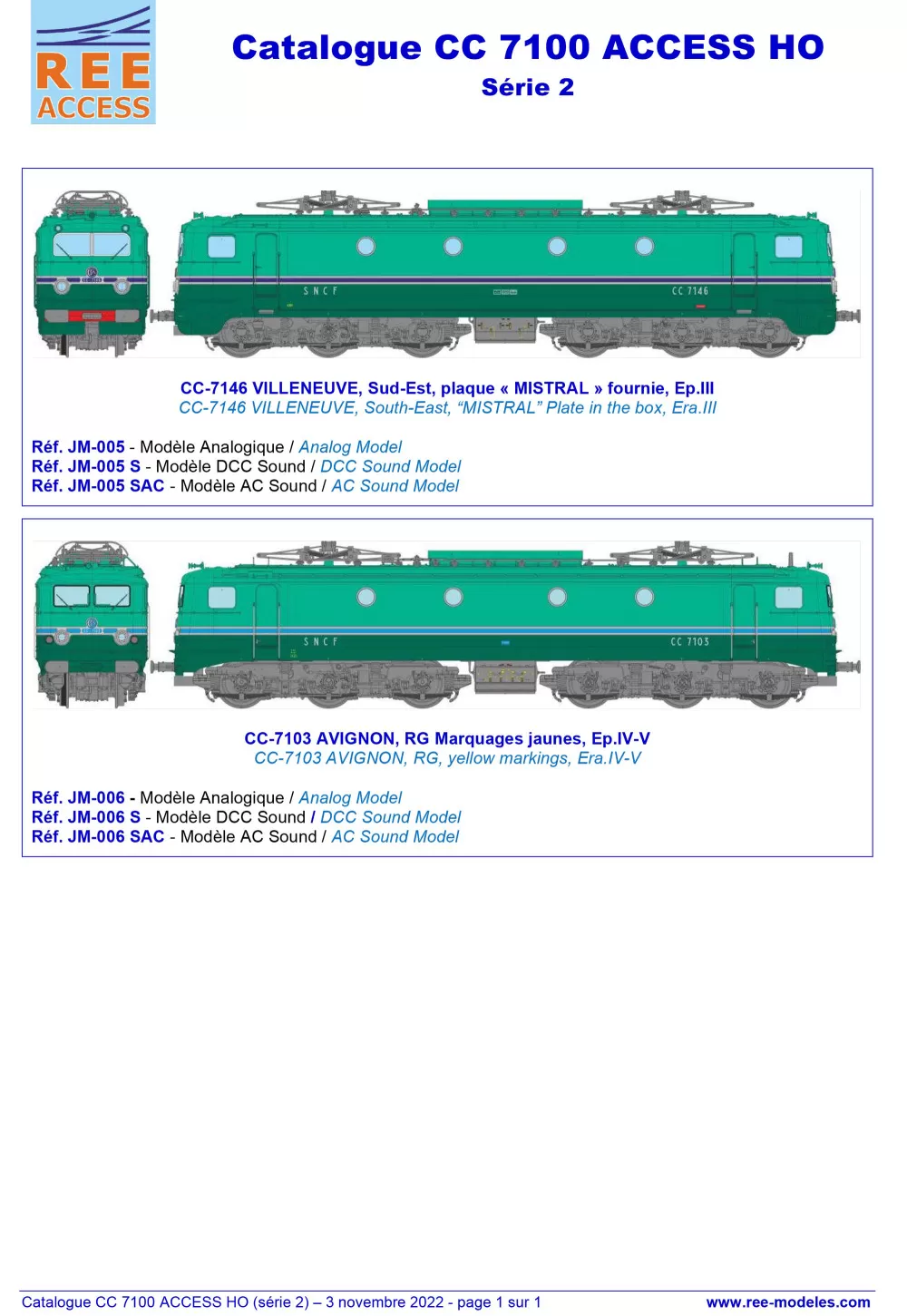 Rails Europ Express (REE) Modèles - SNCF - CC 7100 electric locomotives (updated)