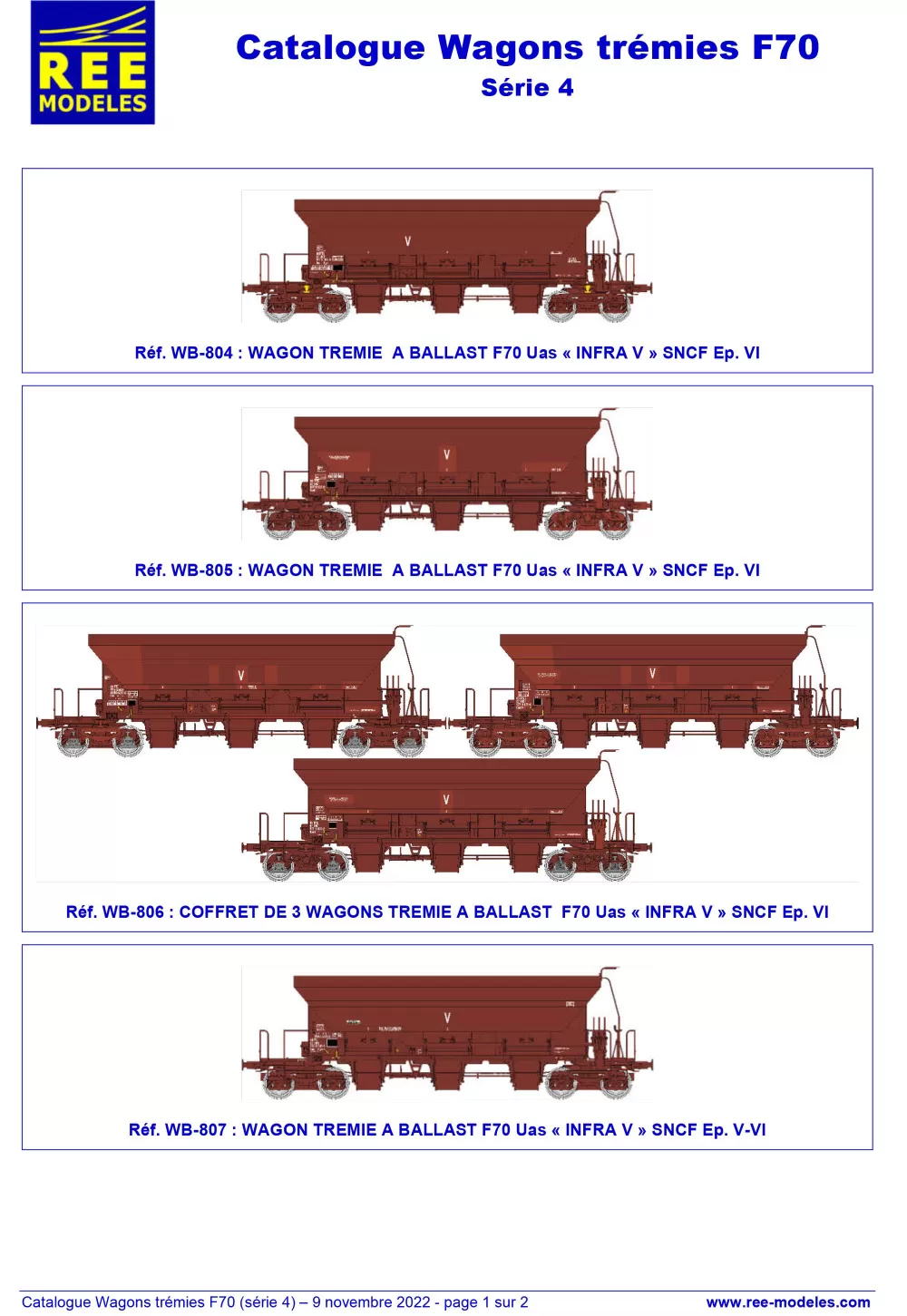 Rails Europ Express (REE) Modèles - Wagons Trémies F70 Ballastière - Série 4