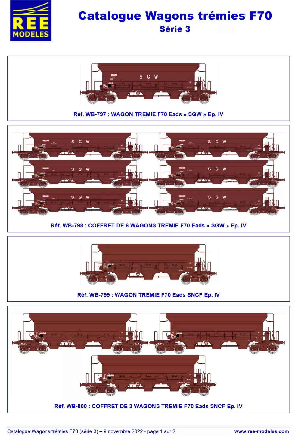 Rails Europ Express (REE) Modèles - Wagons Trémies F70 - Série 3