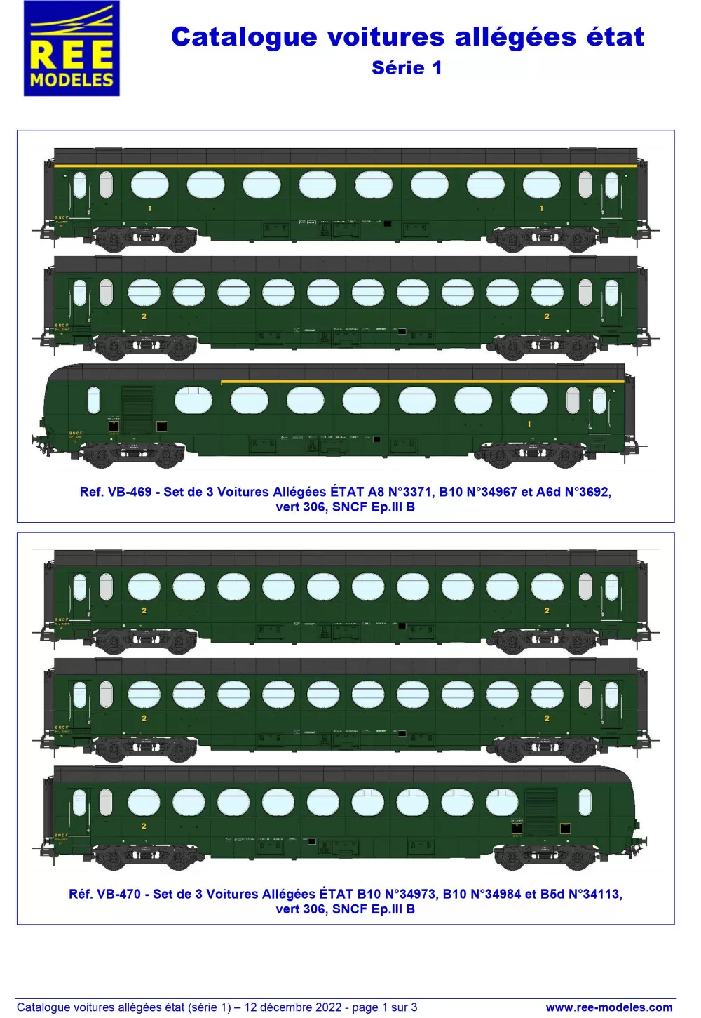 Rails Europ Express (REE) Modèles - SNCF - Lightweight passenger coaches (1st series)