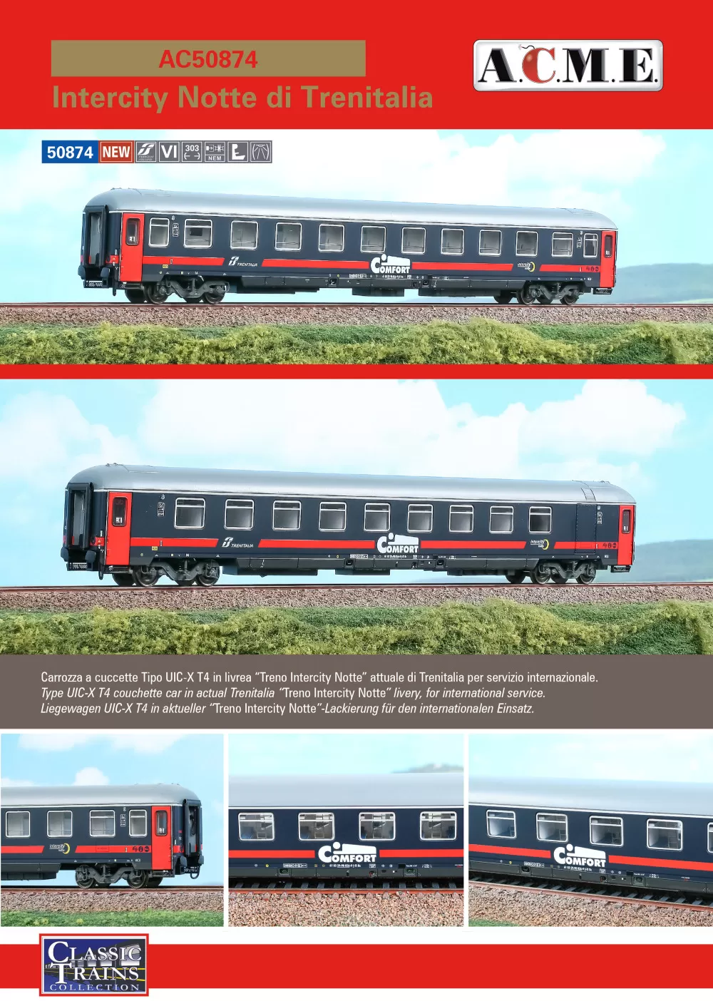 ACME - Anonima Costruzioni Modellistiche Esatte - Trenitalia - UIC-X T4 couchette in "Treno Intercity Notte" livery